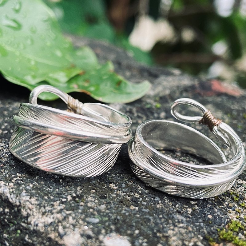 Sterling Silver General Rings Silver - Sterling silver feather ring thin version rough version ㄧ group of 2 can be customized name S455
