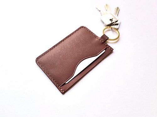 fourjei Leather Card Holder in maroon with key ring, house key, access card holder
