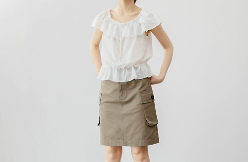 三良洋貨 法式復古 少女夏日鏤空肌理棉質飛袖襯衫