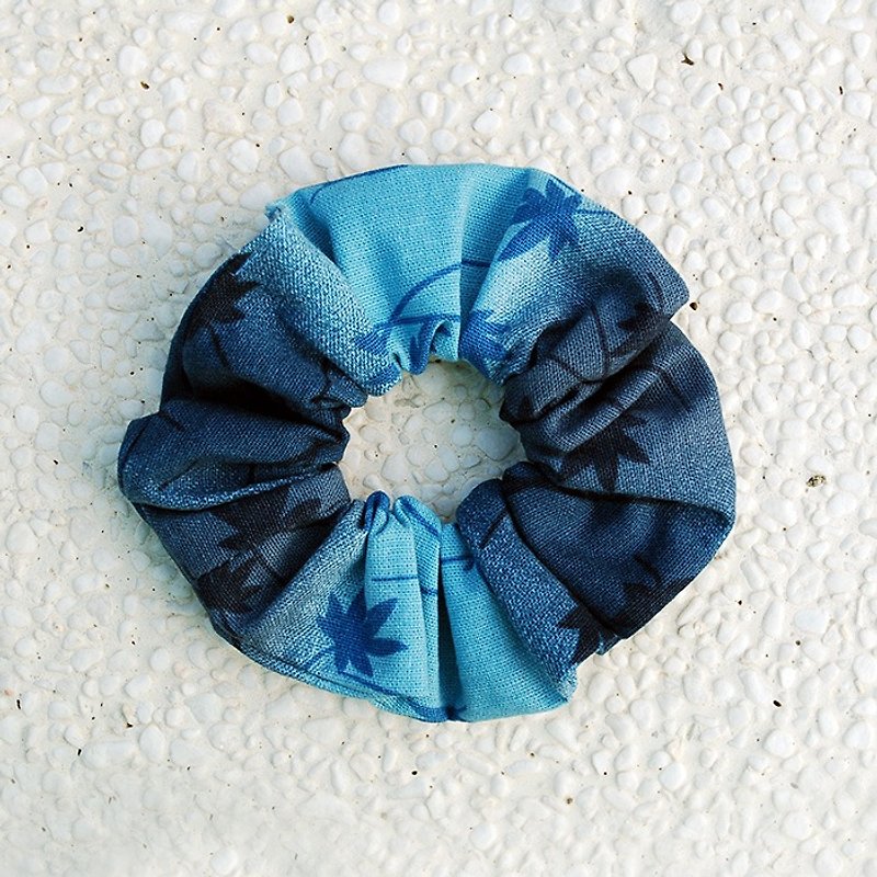 Gradient maple leaf bundle / large intestine ring donut hair ring - Hair Accessories - Cotton & Hemp Blue