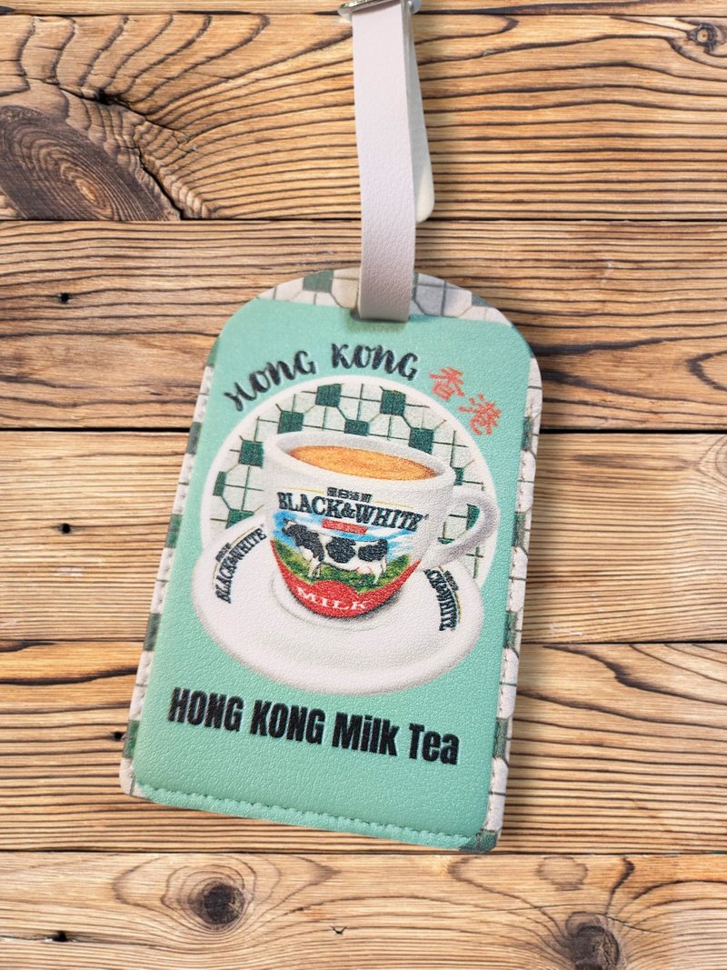 Original hand-painted watercolor milk tea luggage tag PU soft leather - Passport Holders & Cases - Other Materials 