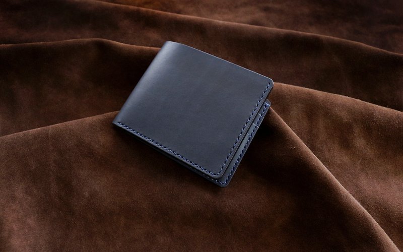 European dark black blue handmade vegetable tanned leather simple six card short clip - กระเป๋าสตางค์ - หนังแท้ สีน้ำเงิน