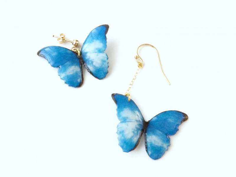 Beautiful Sky Butterfly Earrings, Dainty 14k Gold Fill, BS01 - ต่างหู - วัสดุอื่นๆ สีน้ำเงิน