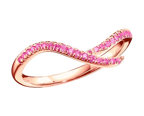 Majade Jewelry Design 密釘鑲粉紅藍寶石14k金結婚戒指 非傳統植物戒指 另類樹枝形戒指