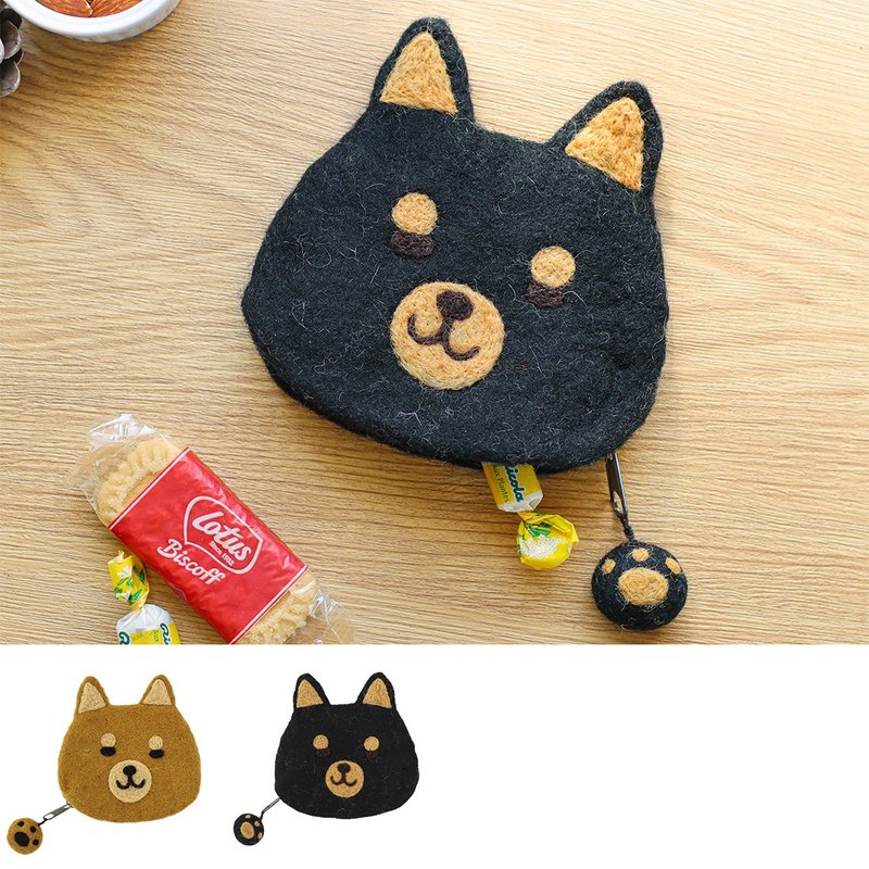 [Pre-order] Handmade wool felt Shiba Inu zipper bag made in Nepal - Coin Purses - Wool Yellow