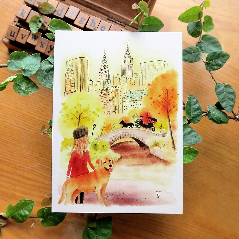Labrador postcard in Central Park - การ์ด/โปสการ์ด - กระดาษ สีส้ม