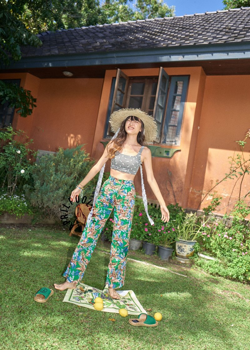 Cotton & Hemp Women's Pants Green - Aprilpoolday / HOLIDAY PANTS / Green Forest / L