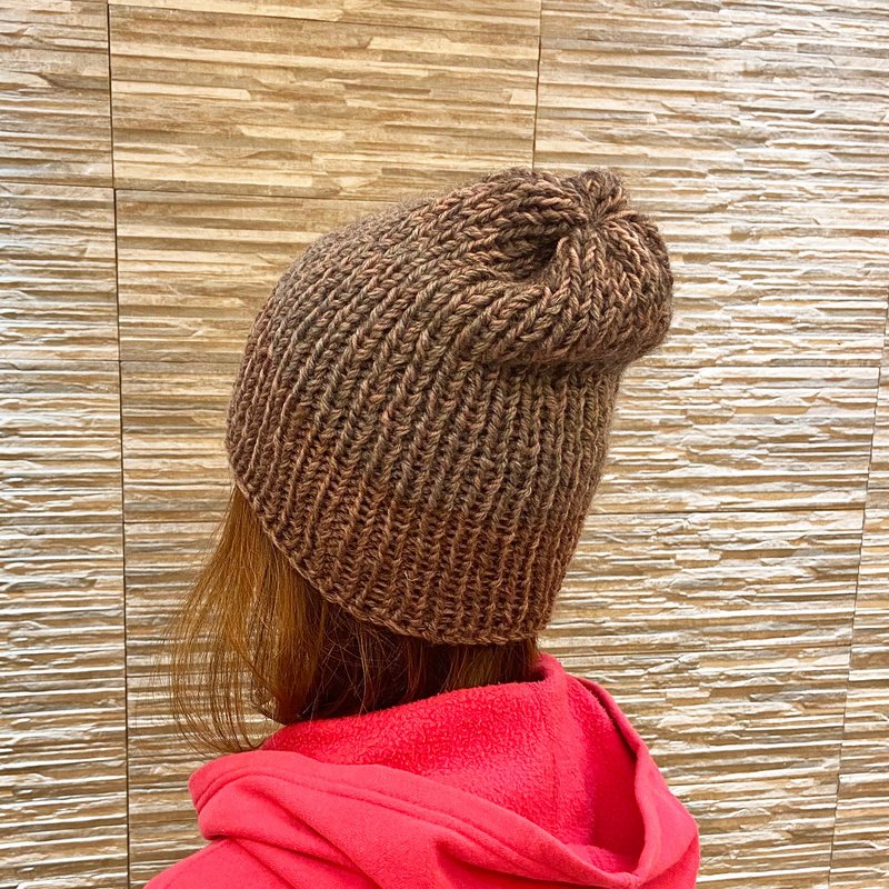 Purely hand-knitted wool hat - South American alpaca wool hat with gray camel color clip-on only. - Hats & Caps - Wool Brown