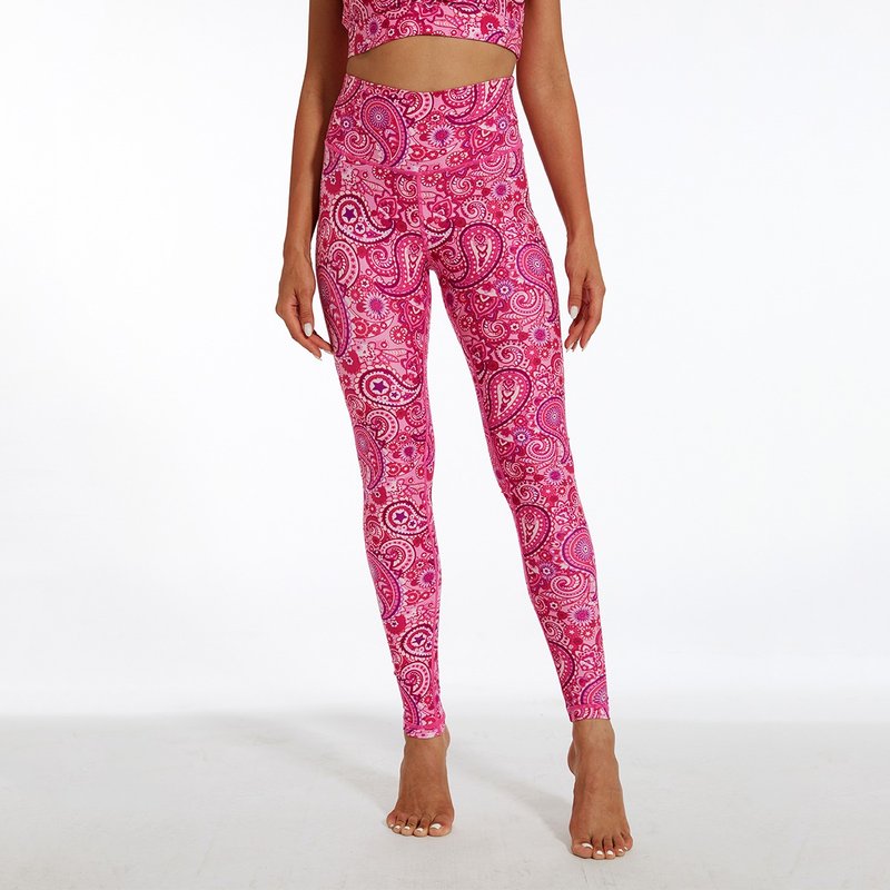 Magenta Paisleys High-waisted Leggings - กางเกงวอร์มผู้หญิง - วัสดุอีโค สึชมพู