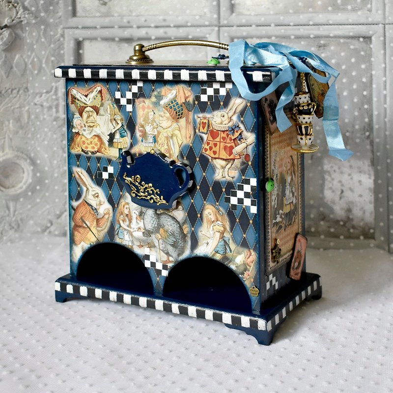 ALICE darkblue Tea House for Storing Disposable Tea Bags - กล่องเก็บของ - ไม้ สีน้ำเงิน