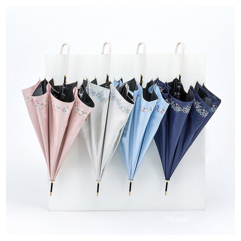 Flower Time Anti-UV Curved Handle Straight Umbrella - Umbrellas & Rain Gear - Other Materials Multicolor
