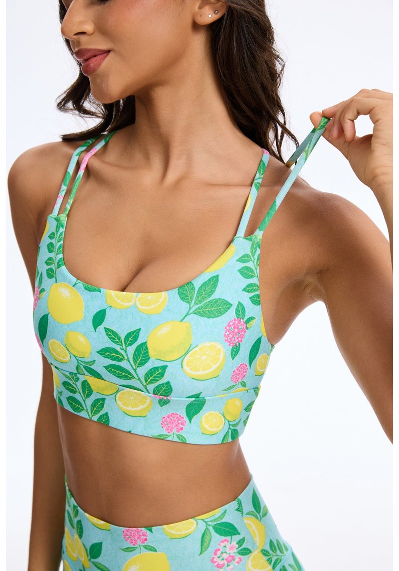 Sunny Lemon Talk Strappy Sports Bra - Women's Athletic Underwear - Eco-Friendly Materials Multicolor