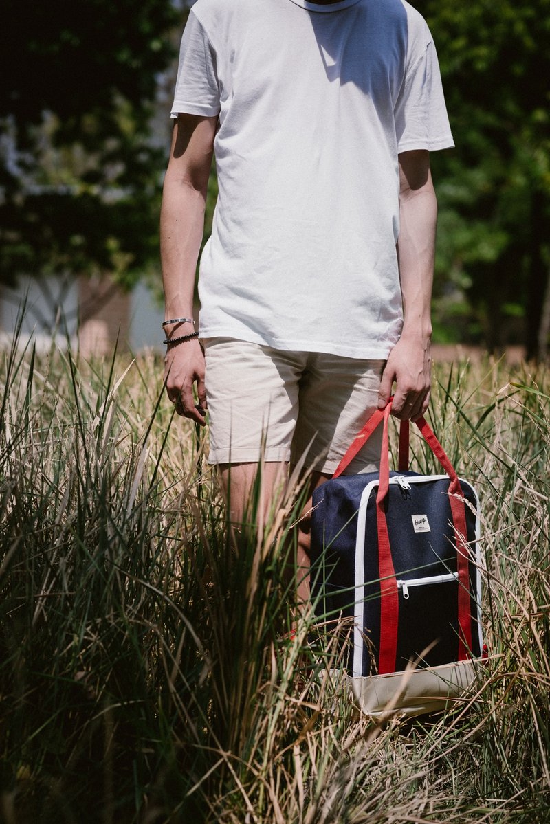 SUPER BACKPACK Navy/Beige/Red - 後背包/背包/書包 - 聚酯纖維 藍色
