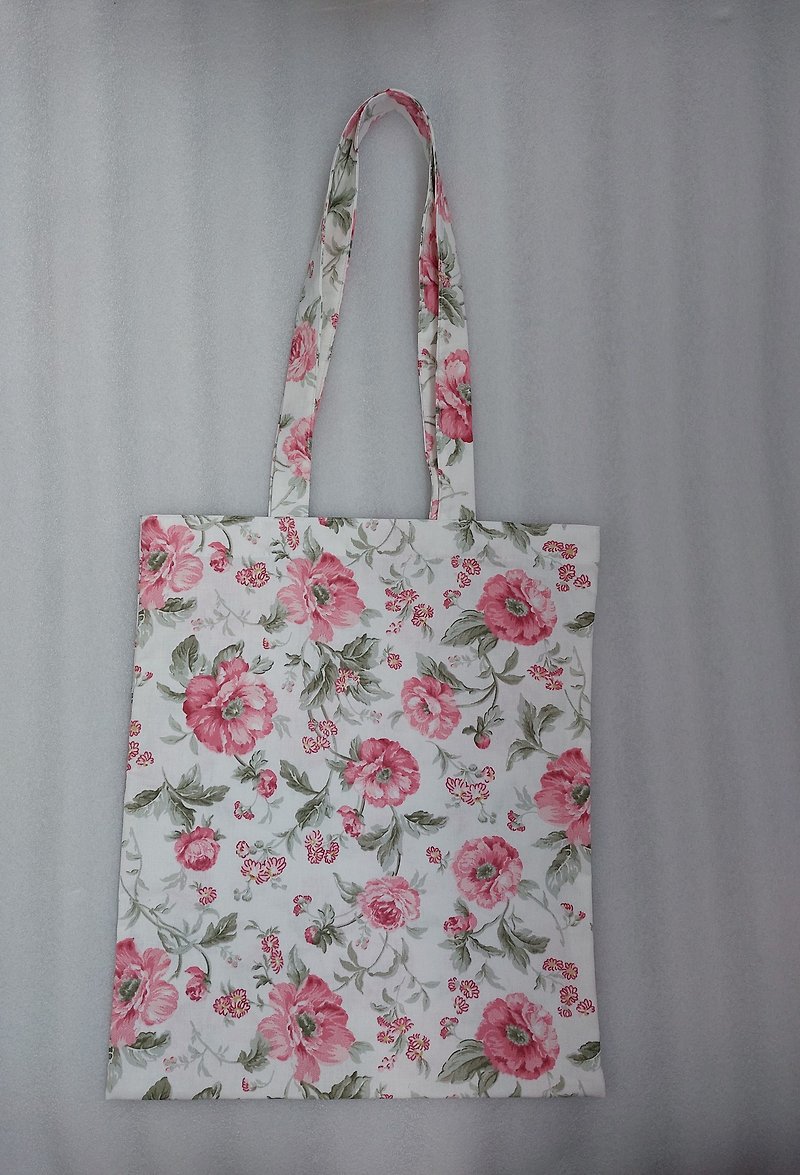Strong reusable tote bag, eco friendly, cotton canvas soft bag with Flowers - กระเป๋าถือ - ผ้าฝ้าย/ผ้าลินิน ขาว