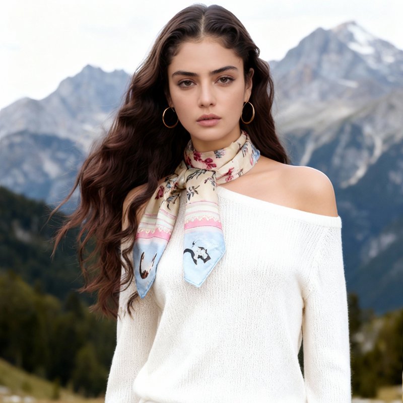 波蘭貓與瑜伽士 淺黃花 大方巾絲巾90厘米 Jardin Des Fontaines - 絲巾 - 聚酯纖維 黃色