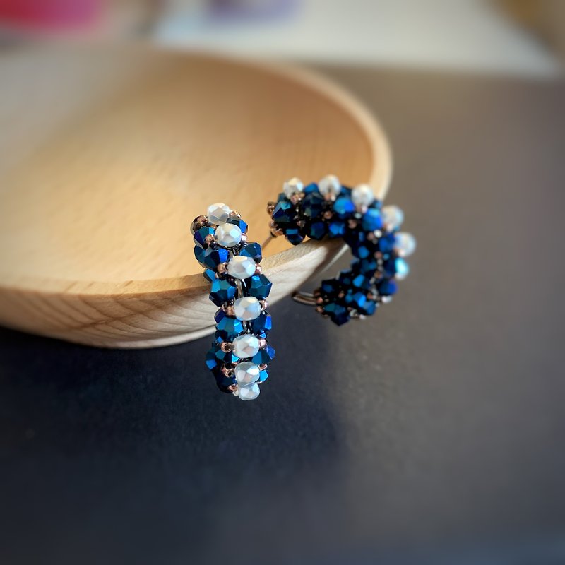 Crystal Earrings & Clip-ons Pink - RAVA-Elegant Blue Crystal Pearl Handmade Earrings