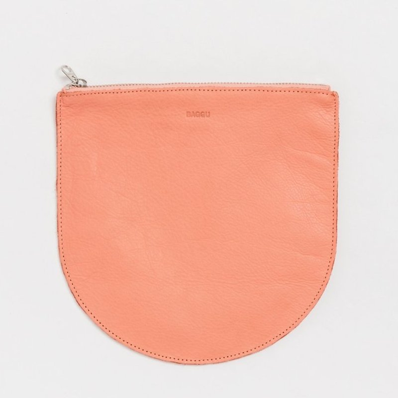 / delicate semi - round leather handle bag - watermelon powder - Clutch Bags - Genuine Leather Orange