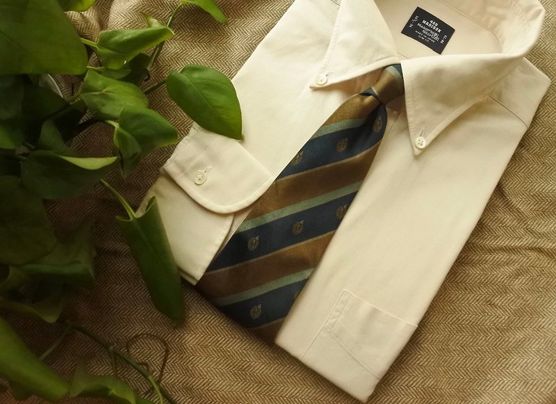 Vintage all silk made in Japan Ivy Style antique vintage tie POLO CLUB classic stripes - เนคไท/ที่หนีบเนคไท - ผ้าไหม สีนำ้ตาล