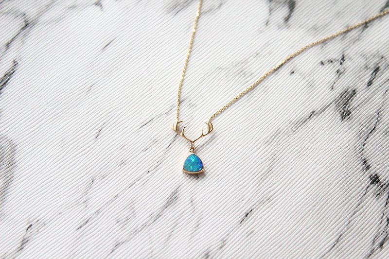 Journal- Sky Deer Australia Lightning Ridge Blue Opal 18K Antlers Diamond Necklace - Necklaces - Gemstone 