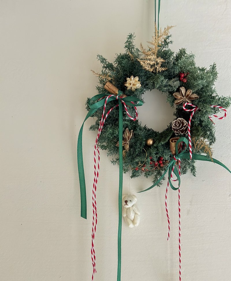 聖誕小熊雪松花圈 掛飾 交換禮物 聖誕禮物 - 乾燥花/永生花 - 植物．花 紅色