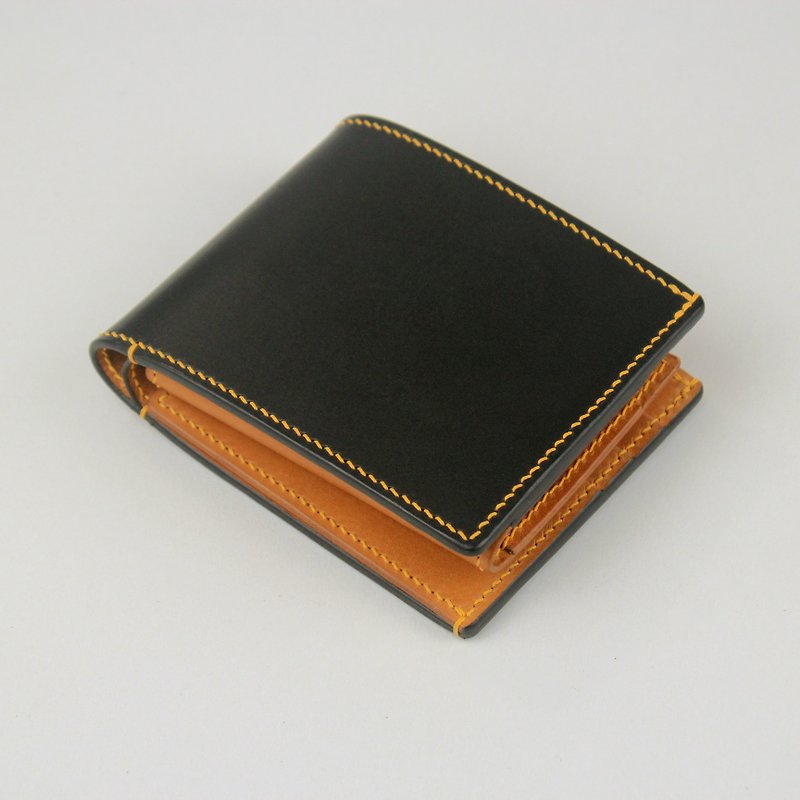 [Magnetic coin purse short clip] All cow leather with lining, black and yellow, men&#39;s, genuine leather, top layer planting leather