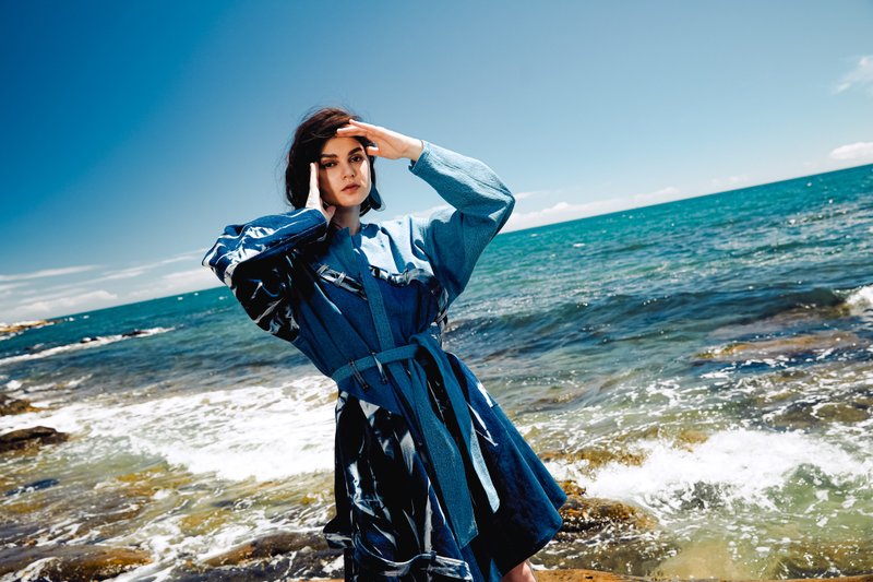 2023文博會【Story Wear】左右分離外套 - 女上衣/長袖上衣 - 棉．麻 藍色