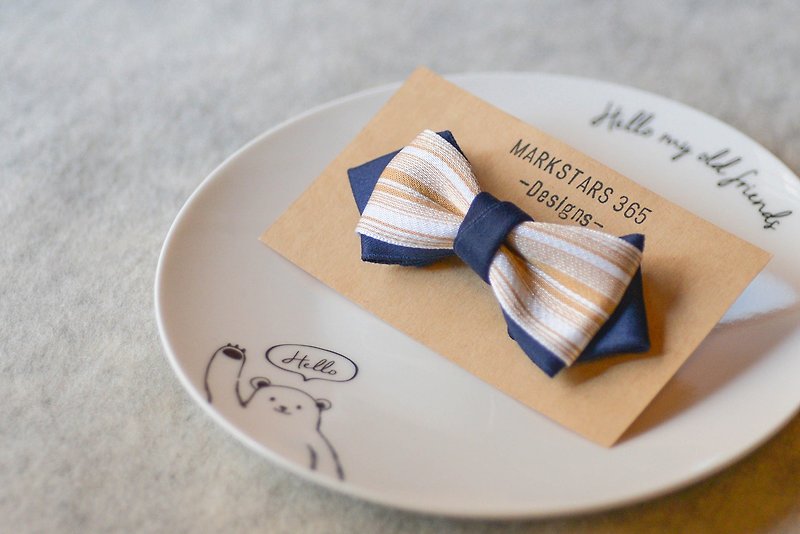 White gold striped blue pin-pointed bow tie / bow - Ties & Tie Clips - Polyester Gold