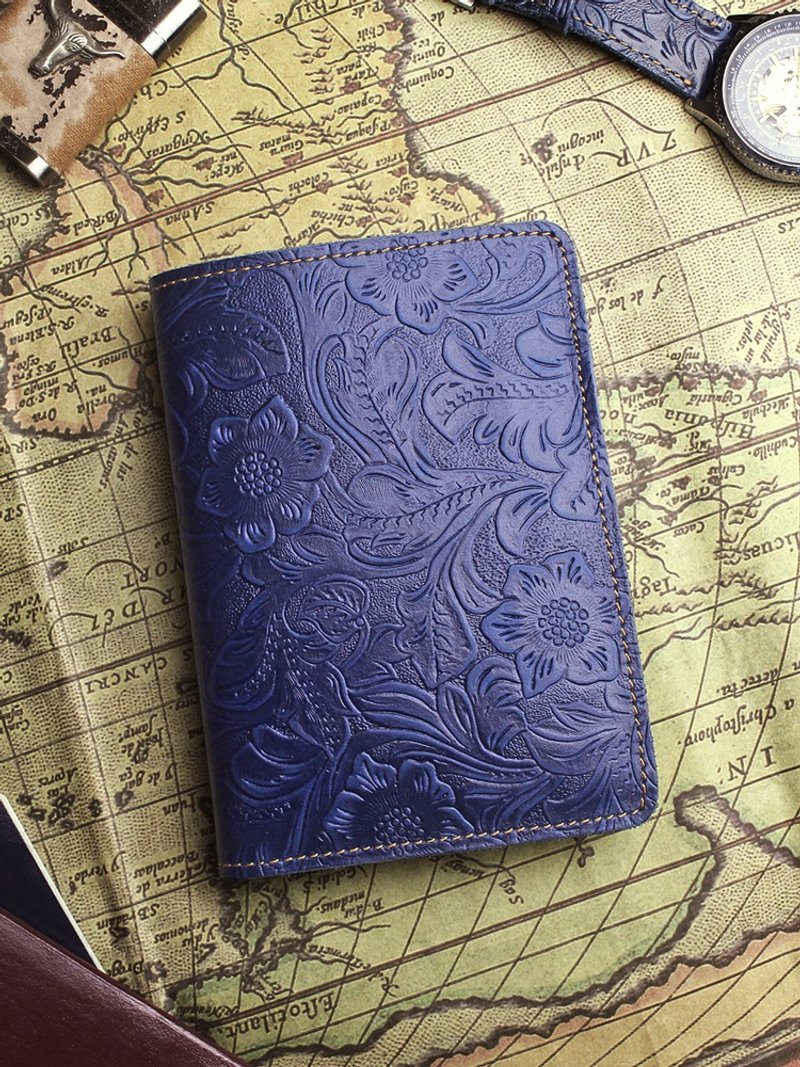 Genuine Leather Passport Bag Travel Cowhide Passport Holder Card Pocket - Passport Holders & Cases - Genuine Leather Blue