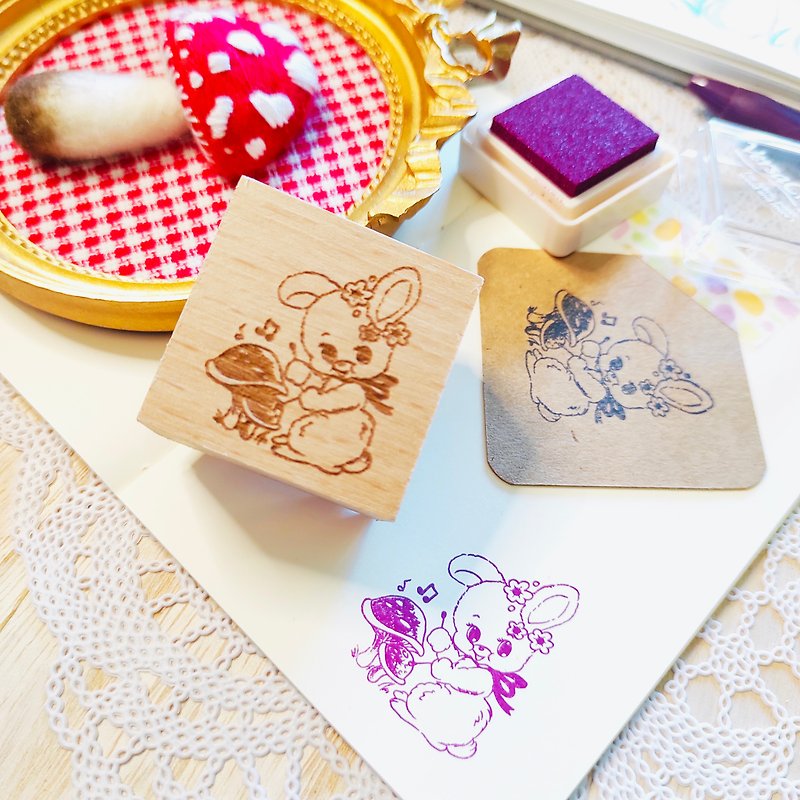 Wood Stamps & Stamp Pads Multicolor - Rabbit mushroom wood seal