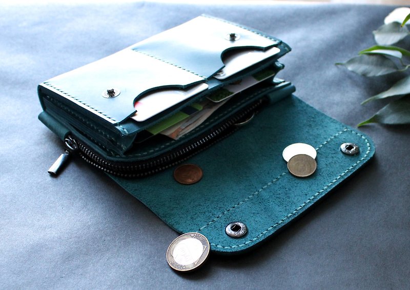 Genuine Leather Wallets Green - Real Leather wallet, Small wallet, credit card zipper wallet