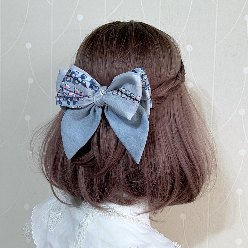 Other Materials Hair Accessories - Fog gray blue / multi-layer knotted bow vertical ponytail hair bundle automatic clip hair fork clip shark