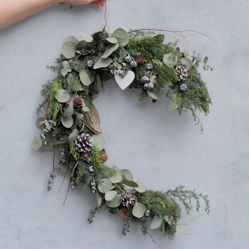 2024 - 馬蹄形古典聖誕花圈 / 聖誕禮物 交換禮物 聖誕節 - 乾燥花/永生花 - 植物．花 綠色
