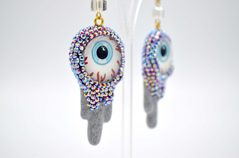 TIMBEE LO Swarovski crystal gold eye drop earrings Clip-On - Earrings & Clip-ons - Gemstone Transparent