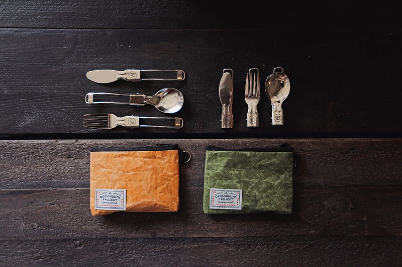 不鏽鋼折疊餐具組 - 餐具/刀叉湯匙 - 不鏽鋼 綠色
