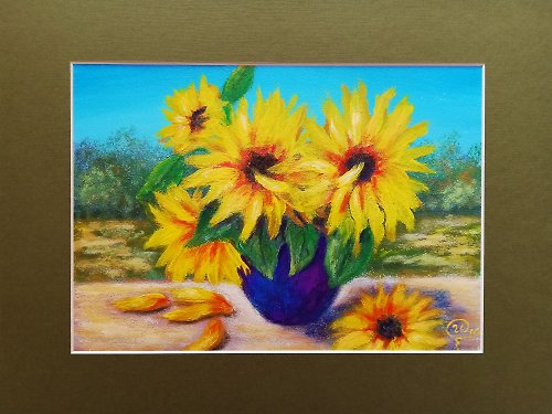Nikkolina-Art Sunflowers Original Painting -Yellow Flowers Artwork -Still-life Framed