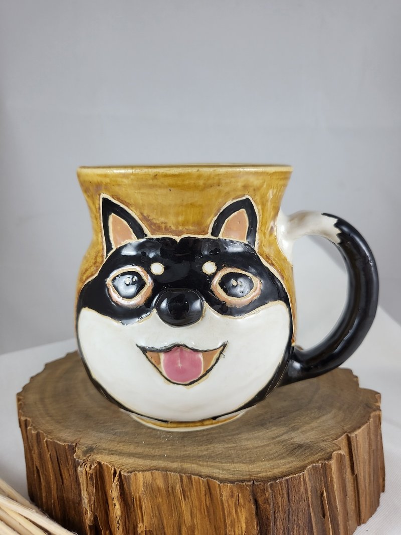 Pottery Cups Black - Black Shiba Inu Handmade Mug