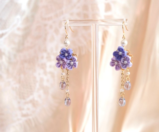3つの寄木細工の花のイヤリング - ショップ ziii.c_design