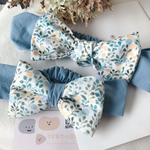 Lianne baby 梨安手工嬰兒禮物 彌月禮 新生兒見面禮 周歲禮 海水藍青草 手工立體蝴蝶結親子髮帶 彌月禮盒