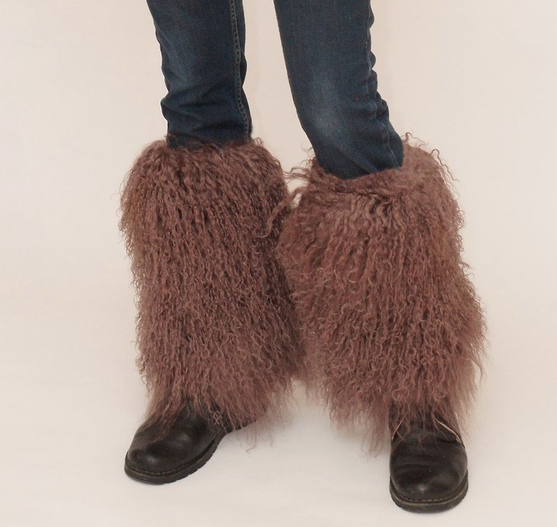 Fur gaiters made of real Tibetan llama of brown color. Real Mongolian fur llama - Other - Wool Brown
