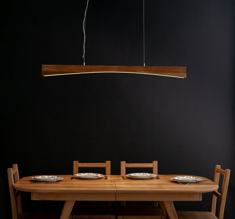 Wood Linear Pendant Light, Hanging Lamp for Dining Room, Chandelier Lighting - 燈具/燈飾 - 木頭 