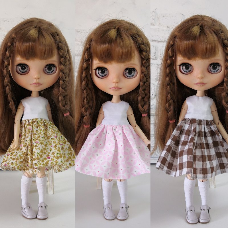 Set summer sleeveless dresses for doll Blythe. Clothes for Blythe doll - 公仔/玩偶 - 棉．麻 