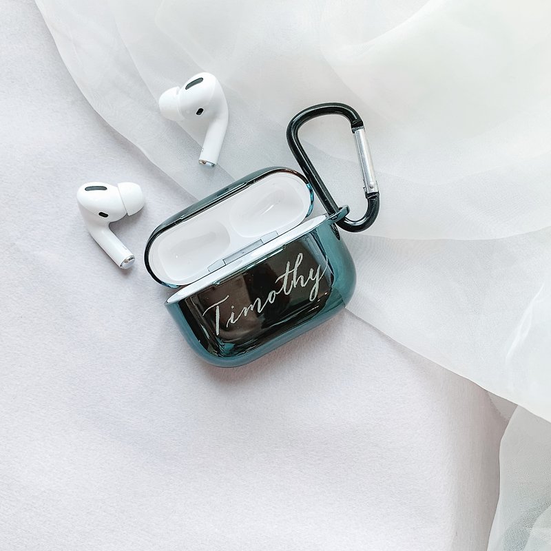 AirPods Pro protective cover dark green customized English calligraphy hand lettering - Phone Accessories - Silicone Green