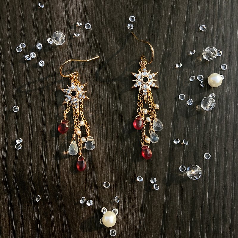 Handmade Earrings Maria Xing Yuan / red Stone - Earrings & Clip-ons - Gemstone Red