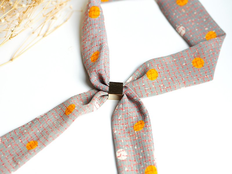 Xiaoniu Village Handmade Small Scarf No Aluminum Wire Headband Looks-resistant and durable [Moon Under No Beauty] Goose Yellow - Ties & Tie Clips - Silk Orange