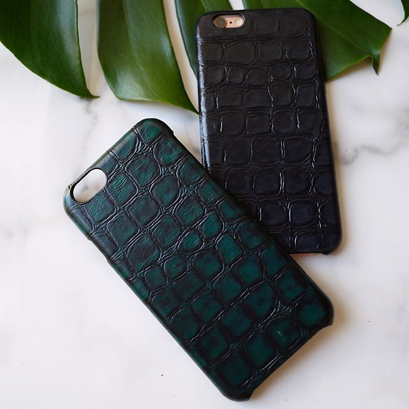 AOORTI :: iPhone 6s/6s Plus handmade cowhide phone case - crocodile pattern / blue gray - Phone Cases - Genuine Leather Green