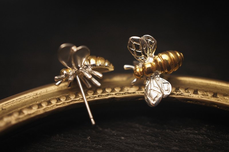 925 純銀蜜蜂耳環 (E110) -手作 - 耳環/耳夾/耳骨夾 - 純銀 銀色