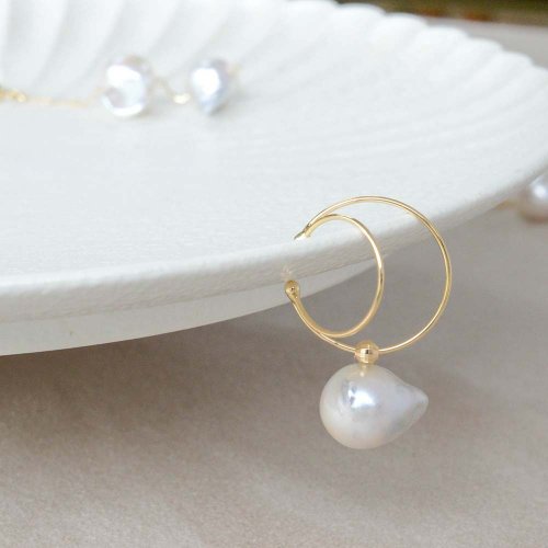 JEWELRY and PEARL FUKUDA Akoya海水珍珠耳環 18K金 日本珍珠 日本製造 巴洛克珍珠耳環耳套