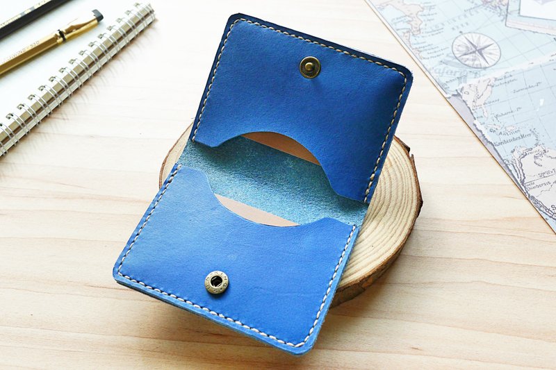 名刺入れ カード セット ヨーロッパ レザー ネイビーブルーレタリング フリーハンド パッケージング 大容量 マルチカラー - 名刺入れ・カードケース - 革 ブルー