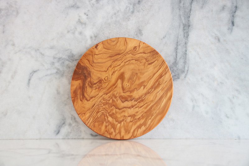 Optional pattern - super beautiful C55 olive wood round cutting board / heat pad integrated forming without seams (one object and one shot) - Serving Trays & Cutting Boards - Wood Brown