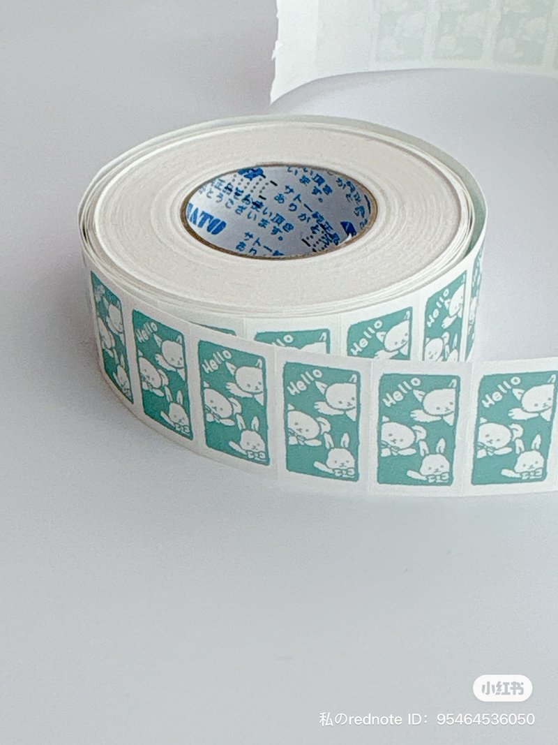 ラベラーシール　ぬいぐるみHELLO ミント - 貼紙 - 紙 藍色